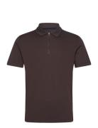 Slhreg-Dan Ss Zip Polo Tops Polos Short-sleeved Brown Selected Homme