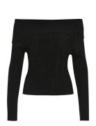 Silvigz Rib Ls Off Shoulder Tops Knitwear Jumpers Black Gestuz