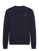 Textured Cotton C-Neck Tops Knitwear Round Necks Navy GANT