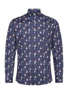 Aop Christmas Shirt L/S Tops Shirts Business Navy Lindbergh