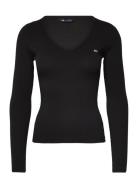 Tjw Slim Essential Rib V Ls Tops T-shirts & Tops Long-sleeved Black To...