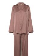 Pyjama Long Sleeve Satin Pyjamas Brown Lindex