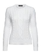 Aran-Knit Cotton-Blend Crewneck Sweater Tops Knitwear Jumpers White La...