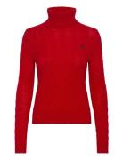 Wool-Cashmere Cable Turtleneck Sweater Tops Knitwear Turtleneck Red Po...