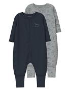 Nbmnightsuit 2P Zip Ff Grey Dino Noos Pyjamas Sie Jumpsuit Navy Name I...