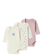 Nbfbody 3P Ls Jet Stream Flower Noos Bodies Long-sleeved Beige Name It