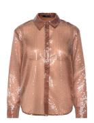 Semi-Transparent Sequined Shirt Tops Shirts Long-sleeved Brown Mango