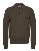 Polo Collar Wool Sweater Tops Knitwear Long Sleeve Knitted Polos Khaki...
