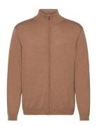 Extrafine Merino Wool Zip Cardigan Tops Knitwear Full Zip Jumpers Beig...