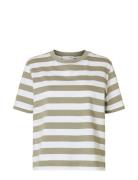 Slfessential Ss Striped Boxy Tee Tops T-shirts & Tops Short-sleeved Kh...