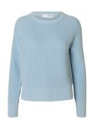 Slfbirla Ls Knit Short O-Neck Tops Knitwear Jumpers Blue Selected Femm...