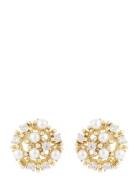 Lucy Big Round Ear G/White Accessories Jewellery Earrings Studs Gold S...