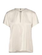 Drapey Satin Ss Metal Blouse Tops Blouses Short-sleeved Cream Calvin K...