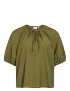 Viclo 2/4 V-Neck Top - Noos Tops Blouses Short-sleeved Khaki Green Vil...