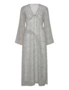 V-Neck Frill Dress Knelang Kjole Grey Bubbleroom