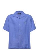 Linen Camp Shirt Tops Shirts Short-sleeved Shirts Blue Ralph Lauren Ki...