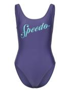 Womens Logo Deep U-Back Sport Swimsuits Blue Speedo