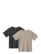 2 Rib T-Shirt S/S Fabian Tops T-shirts Short-sleeved Grey Wheat