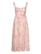 Esra Printed Midi Dress Knelang Kjole Pink Bardot