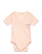 Pointelle Heart Crossover Body Ss Bodies Short-sleeved Pink Copenhagen...