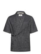 Akjesper Twill S/S Kimono Tops Overshirts Black Anerkjendt