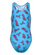 Puma Swim Girls Printed Swimsuit 1P Badedrakt Badetøy Blue Puma Swim