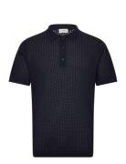 Crochet Knitted S/S V-Neck Polo Tops Polos Short-sleeved Navy Lindberg...