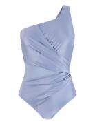 Shaping Shell Mesh Swimsuit Badedrakt Badetøy Blue Hunkemöller