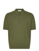 Rib-Knit Cotton-Blend Polo Shirt Tops Knitwear Short Sleeve Knitted Po...