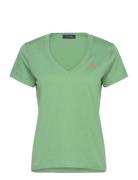 Cotton Jersey V-Neck Tee Tops T-shirts & Tops Short-sleeved Green Polo...