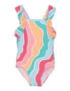 Swimsuit W. Frills, Aop Badedrakt Badetøy Multi/patterned Color Kids