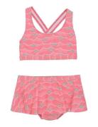 Bikini W. Frills & Skirt, Aop Bikini Pink Color Kids