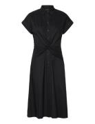 Twist-Front Cotton-Blend Shirtdress Knelang Kjole Black Lauren Ralph L...