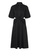 Cotton-Blend Bubble-Sleeve Shirtdress Knelang Kjole Black Lauren Ralph...