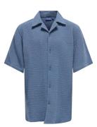 Osjkyle 0158 Ss Shirt Wvn Tops Shirts Short-sleeved Shirts Blue ONLY &...