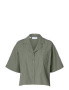 Slfblair Ss Cropped Shirt B Tops Shirts Short-sleeved Khaki Green Sele...