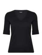 Stretch Cotton Elbow-Sleeve V-Neck Tee Tops T-shirts & Tops Short-slee...