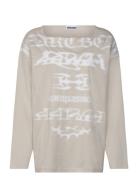 Long-Sleeved Boat-Neck Printed Cotton Top Tops T-shirts & Tops Long-sl...