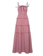 Masami Checks Burgundy Dress Maxikjole Festkjole Red ALOHAS