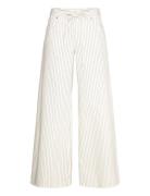 Wide Leg Jeans With Stripes And Belt Bottoms Trousers Wide Leg White M...