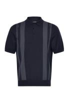 Reymond Stripe Knit Polo Tops Knitwear Short Sleeve Knitted Polos Blac...