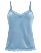 Cami Velours Scallop Lace Topp Blue Hunkemöller