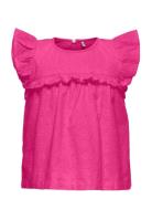 Kmgmargot Life S/L Embroidery Top Wvn Tops T-shirts Sleeveless Pink Ki...