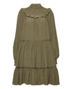 Smocked And Tiered Long Sleeved Dress Kort Kjole Khaki Green Scotch & ...