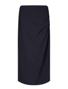 Fique Skirt Knelangt Skjørt Navy Second Female