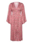 Auden V-Neck Satin Midi Dress Maxikjole Festkjole Pink Malina