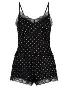 Cami Short Viscose Dot Nattkjole Black Hunkemöller