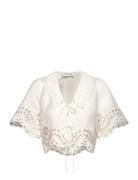 Estela Broderie Anglais Blouse Tops Blouses Short-sleeved White Malina