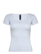 Top Ss Pointelle Lace Topp Blue Hunkemöller