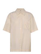 Over D Short-Sleeved Cotton Poplin Shirt Tops Shirts Short-sleeved Bei...